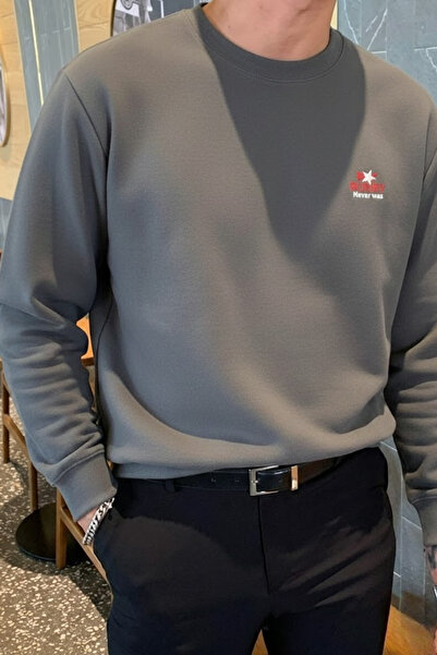 COMBİNE MİCHAİL Erkek Sorry Never Baskılı Füme Sweatshirt