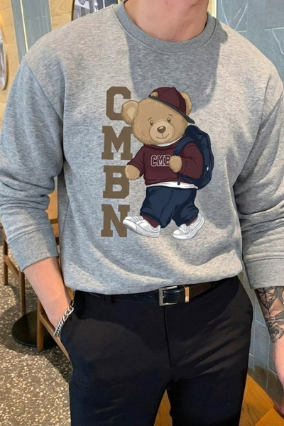 COMBİNE MİCHAİL Muška udobna majica Bear Štampano siva