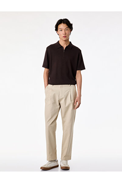 Koton Regular Fit Viscose Half Zipper Short Sleeve Knitwear T-Shirt