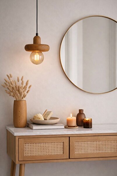 ALAA ATÖLYE KAV-Modern Ahşap Sarkıt Tavan Lambası E27 Ampul Uyumlu Dekoratif ...