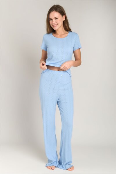 LOVELY THINGS KIMBERLY Pointelle Pantolon Pijama Altı - Açık Mavi