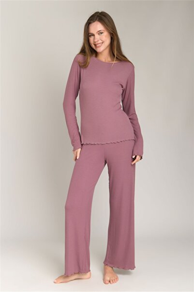 LOVELY THINGS DEBRA Modal Karışımlı Kaşkorse Pantolon Pijama Altı - Mürdüm
