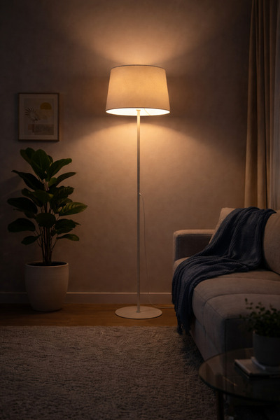Ultra Home Aqua Model Krem Metal Ayaklı Bohem Lambader 145 cm Kumaş Başlıklı Salon Yatak Odası Köşe Aydınlatma