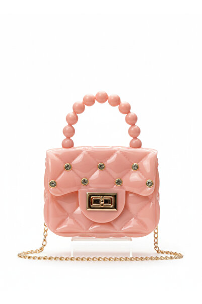 synshop Rugan Pembe Pudra Silikon Taşlı Çapraz El Omuz Çantası Kadın Genç Kız...