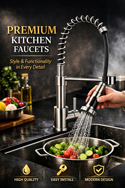 GUUKAR Baterie bucatarie telescopica GUUKAR, 360°, dus extensibil cu 2 functi...