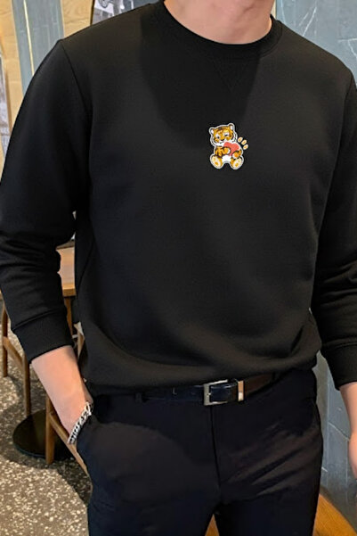 COMBİNE MİCHAİL Erkek Tiger Baskılı Bol Siyah Sweatshirt
