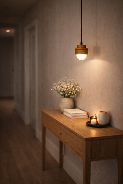 ALAA ATÖLYE FİTİL OPAL Meşe Masif Ahşap Tavan Lambası Opal Cam Küre G9 LED Uy...