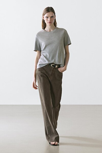 Massimo Dutti İnterlok bisiklet yaka %100 pamuklu t-shirt