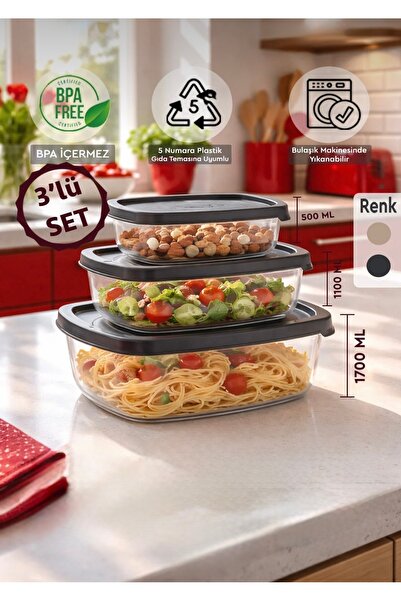Sungroup VERONA SC-4295 Anthracite 3-Pieces Food Storage Container Set (500 m...