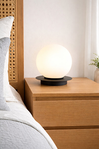 VENON Chiaro Forte Black Table Lamp with Lampshade, 15 cm Globe White Glass M...