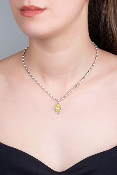 So CHIC... Güneş Damlası 18 Ayar Beyaz Altın Kaplama 43 Cm Gümüş Gerdanlık