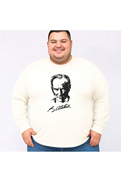 sngl Ανδρικό μακρυμάνικο μπλουζάκι με στάμπα Ατατούρκ σε μεγάλα μεγέθη 3xl 4x...