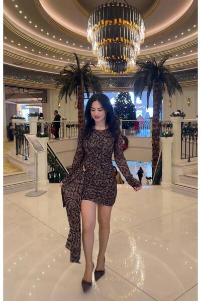 Hatice Altıntaş KAHVE YILAN DESEN ELBİSE