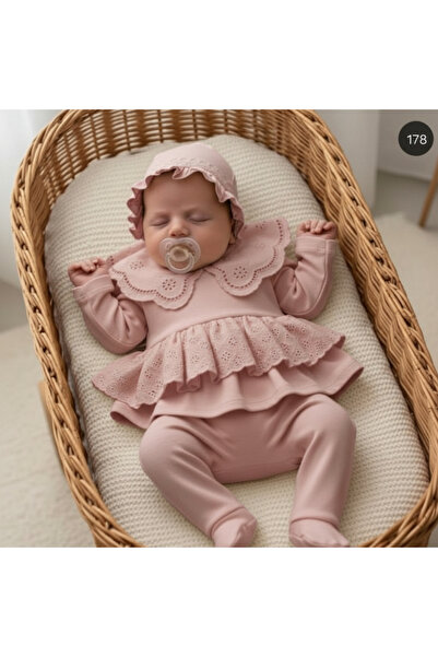 LUVVERA Yenidoğan Kız Bebek 5’li Set– %100 Pamuklu, Dantelli Fisto Detaylı, Ş...