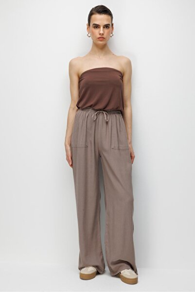 Mixray 4629 Women's Wide Leg High Waist Viscose Palazzo Pants Soil