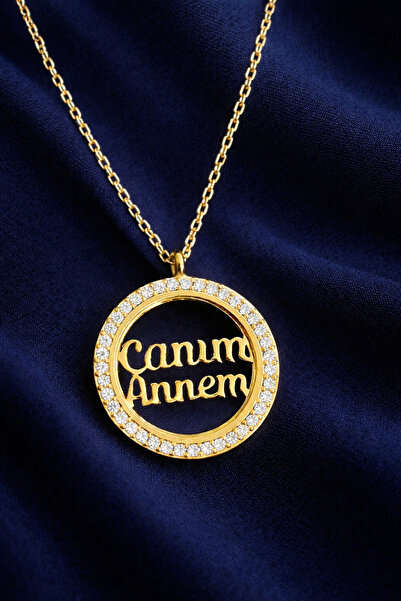 KAR DİAMOND 14 Ayar Altın Zincirli Zirkon Taşlı Canım Annem Yazılı Kadın Koly...