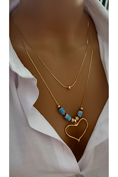 Nevaa Still Altın Kaplama Zincir Porselen Boncuk Çoklu Takı Kolye