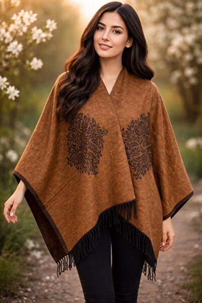 ALDAİR Women's winter double-sided poncho shoulder 140x140