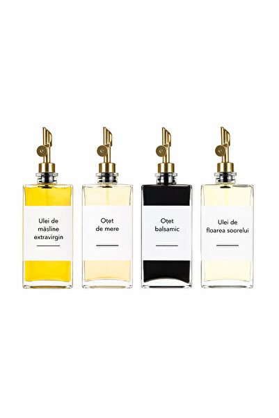 Viacare Set de 4 sticle de ulei și oțet din sticlă cu cioc de turnare și etic...