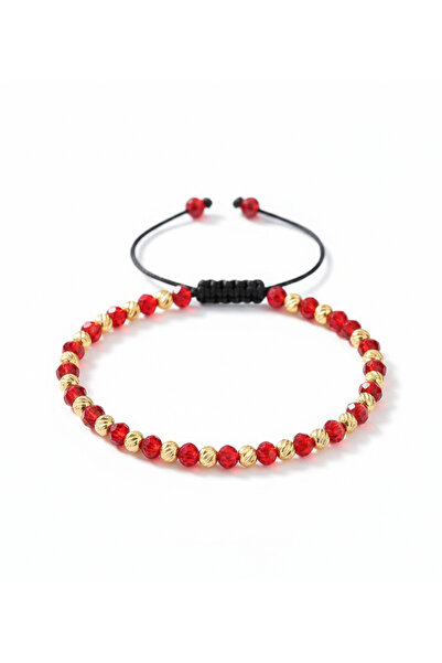 Handmade Bratara Reglabila Red cu snur negru