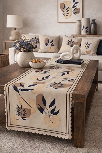 SasoHome Ψηφιακό τυπωμένο διακοσμητικό δρομέα με μοτίβο μπλε φύλλων σε μοντέρ...