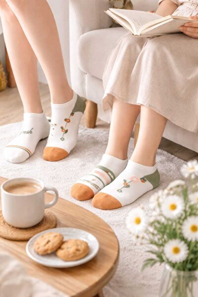 Genel Markalar 5 çift çiçek desenli patik Pamuklu Patik Kadın Patik Çorap