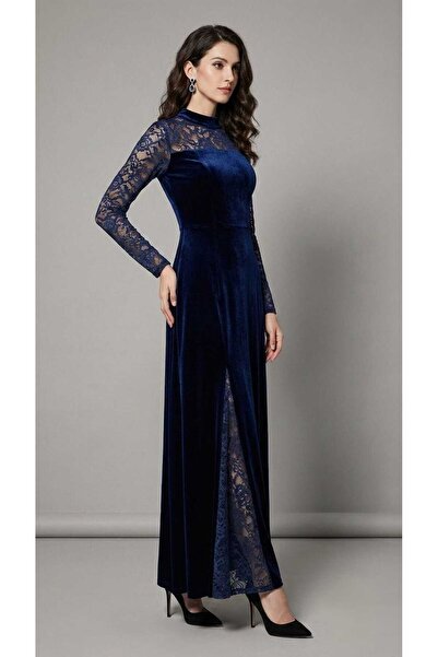 GBC Warm blue velvet evening dress 01