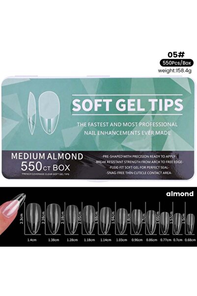 tırnakmania Yeni Nesil jel destekli Medium Almond tips 550 adet (55564-05)