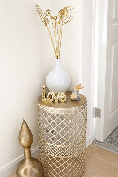 VENON Home Metal Modern Sehpa (250X480) Krem Sarı Patine