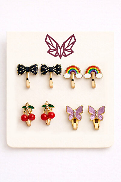 MakeWell Ekonomik Paket Deliksiz küpe Fiyonk Kalp Çiçek Hello Kity Yonca Kira...