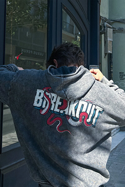 Sekizbiraltı Breakout Oversize Unisex Yıkamalı Siyah Hoodie