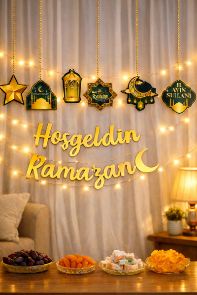 Baloncu Dede Hoşgeldin Ramazan Işıklı Süs | 3 Metre LED + 6’lı Ramazan Sarkıt...