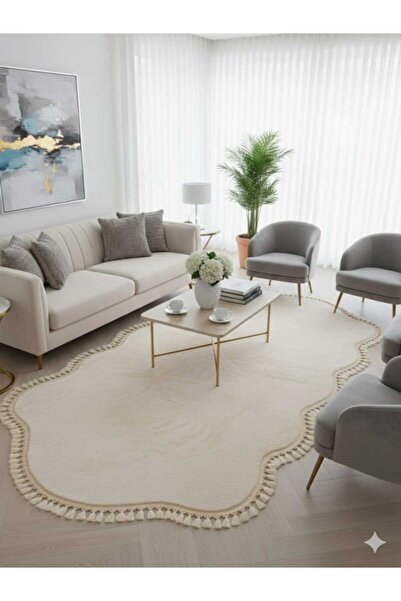 ALTUN CARPET PONPON SAÇAKLI OVAL MODERN POST HALI PELÜŞ HALI ÇİFT KAFA POST