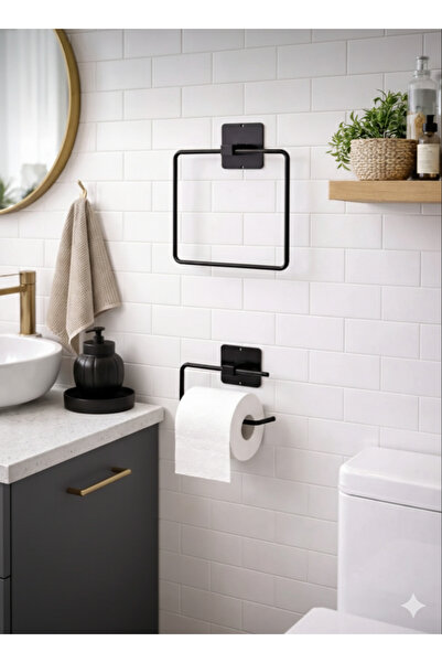 BUSEMSİ HOME Yapışkanlı Kare Havluluk Havlu Askısı ve Tuvalet Wc Kağıtlık Pra...