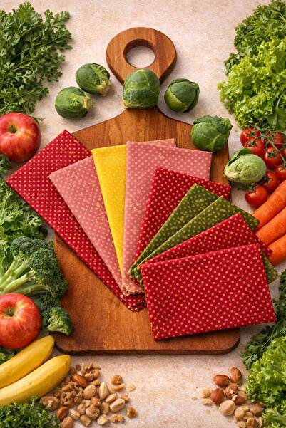 Home 9-Piece Polka Dot Patterned Fabric Reusable Natural Beeswax (Beeswax) Fo...