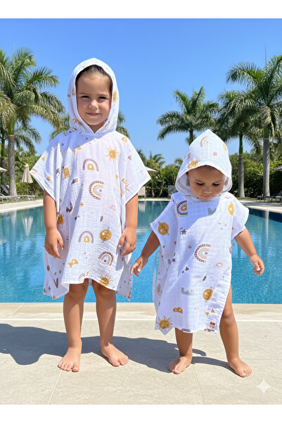 Las Vivas Kids Müslin Plaj Pançosu, %100 Pamuk Çocuk Bornozu, Bebek Deniz Hav...