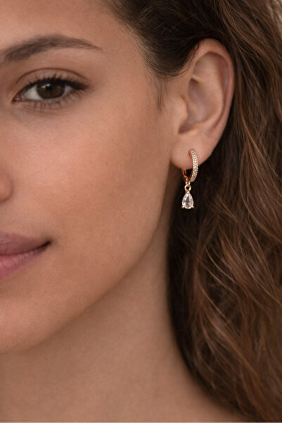 Sacce Scarves&Accessories Mini Hoop Earrings with Drop Stones |   Rose Gold E...