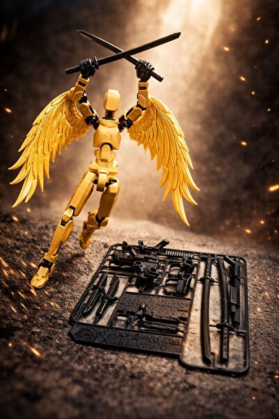 joybaskı Robot Dummy Gold Kanatlı Oynar Eklemli Hareketli Oyuncak Aksiyon Fig...