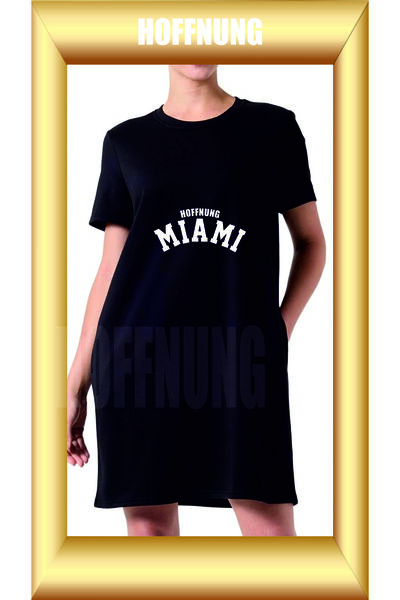 HOFFNUNG Unisex Short Sleeve Round Neck Miami Printed Solid Color Long Tshirt