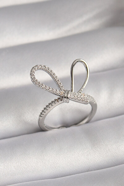 Skygo Zircon Stone Brass Silver Women's Ring - Knot Model Tj-byk3086