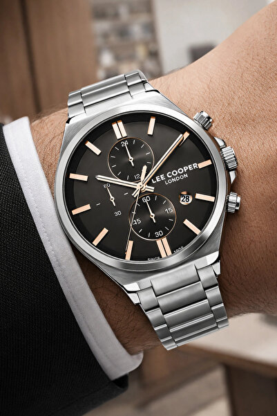 Lee Cooper Men's Functional Wristwatch - Steel Cord, Silver-Rose Color, 3Atm ...