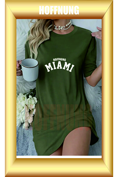 HOFFNUNG Unisex Short Sleeve Round Neck Miami Printed Solid Color Long Tshirt