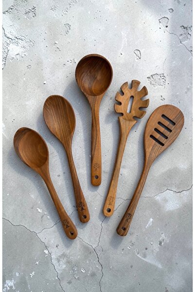 Öz ahsap Handmade Dark Walnut 5 Piece Luxury Wooden Spoon Spatula Wooden Kitc...