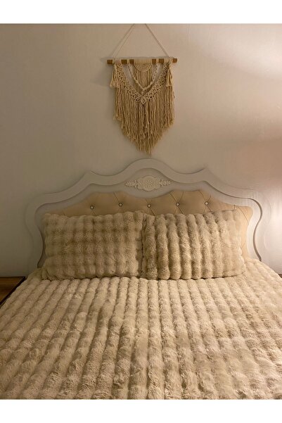 BURYAHOME طقم لحاف فرو، طقم لحاف مزدوج (220x240)-بيج فقاعي
