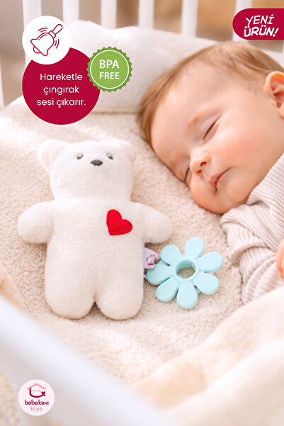 Bebekevi BPA Free Silikon Diş Kaşıyıcı ve Çıngıraklı Peluş Oyuncak - Bebek Ay...