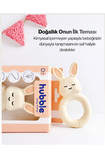 Hubble Bebek Diş Kaşıyıcı Ve Oyuncak - Tavşan Halkalı Şekilli Dişlik (%100 DOĞAL KAUÇUK)