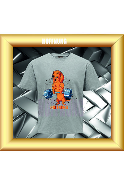 HOFFNUNG Unisex Short Sleeve Round Neck Red Dachshund Weightlifting Printed S...