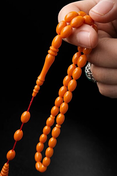 Cemhan Göksal سبحة كلاسيكية من العقيق الأحمر المضغوط 7x11 ملم على الطراز العث...