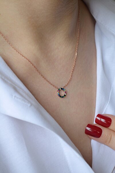 Argentum Concept 925 Ayar Gümüş Renkli Taşlı Rose Halka Kolye - 23135001