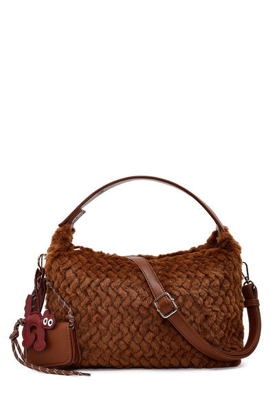 Derimod Geantă de umăr din pluș maro cu curea lungă pentru femei 25WBD2865PH